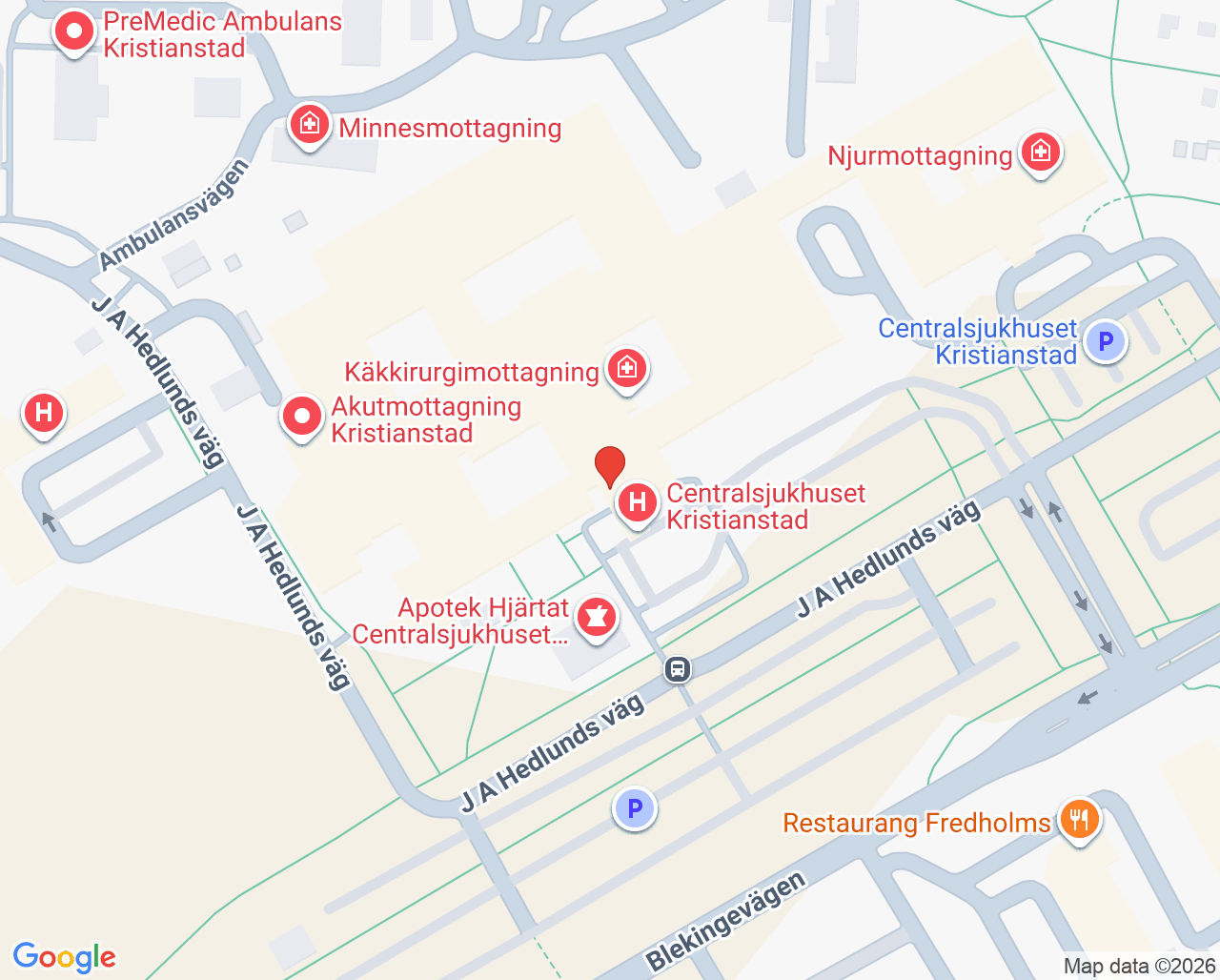 Karta till Lungmottagning dagvård Kristianstad