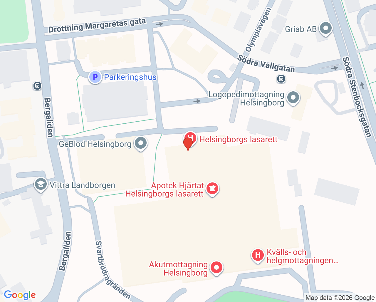 Karta till Prenatalavdelning Helsingborg