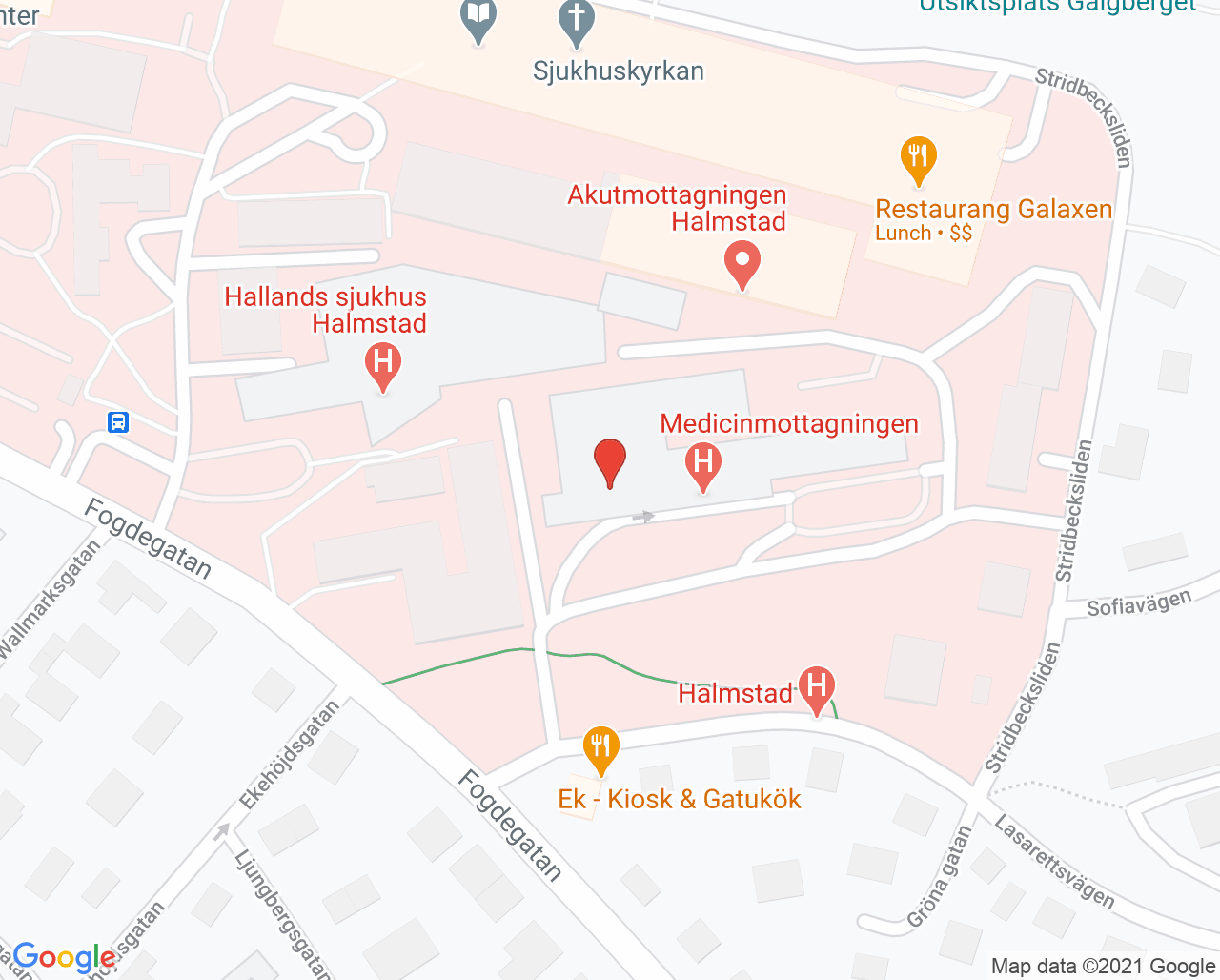 Karta till Barn- och ungdomsmottagningen Hallands sjukhus Halmstad