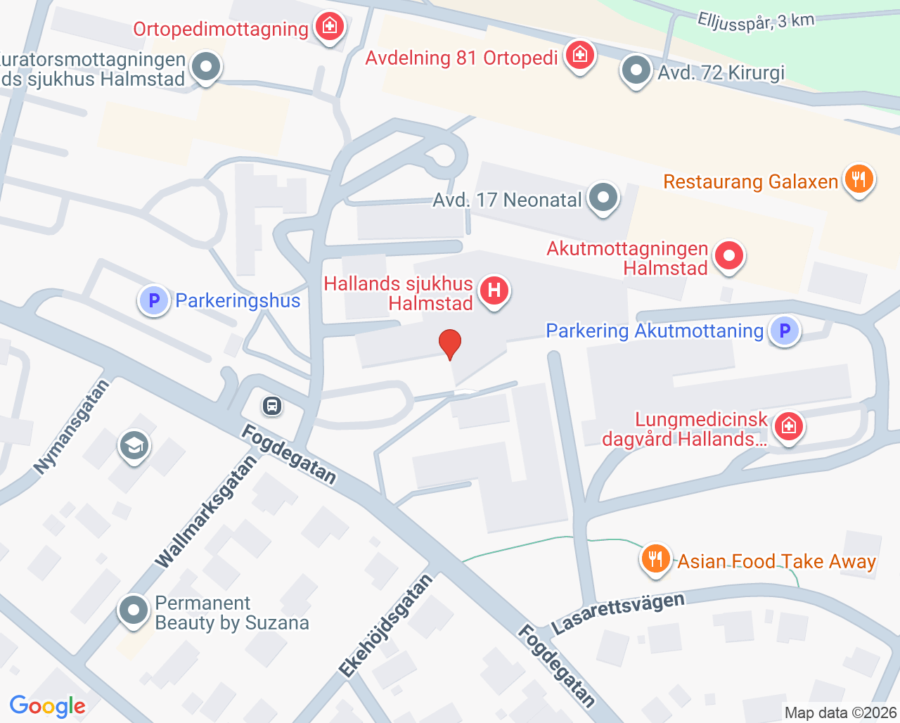 Karta till STI-mottagningen Hallands sjukhus Halmstad
