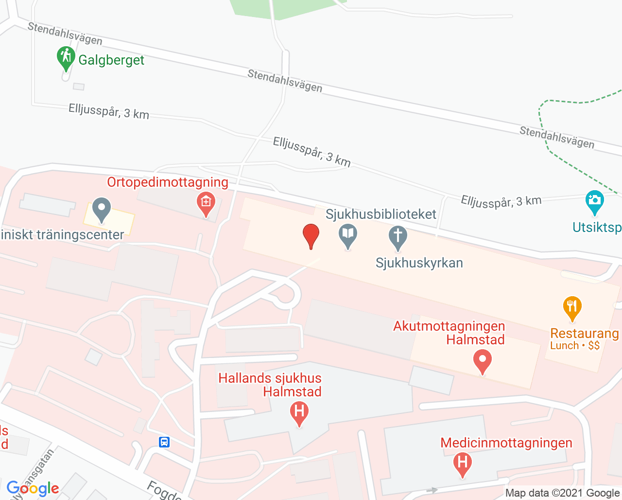 Karta till Fysioterapin Hallands sjukhus Halmstad
