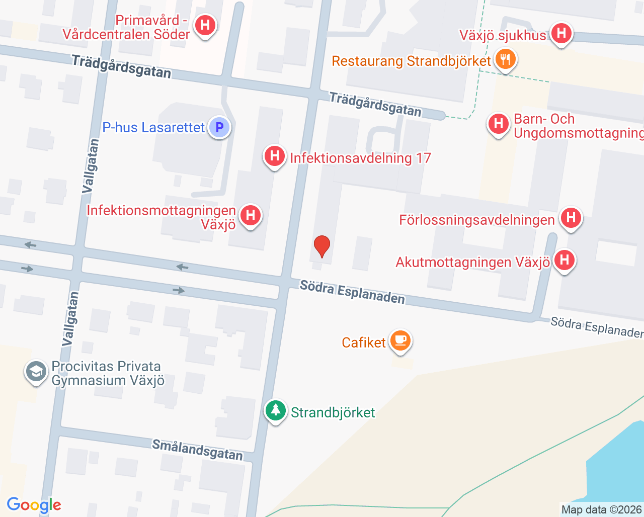 Karta till Logopedmottagningen sjukhusrehab Växjö, Växjö