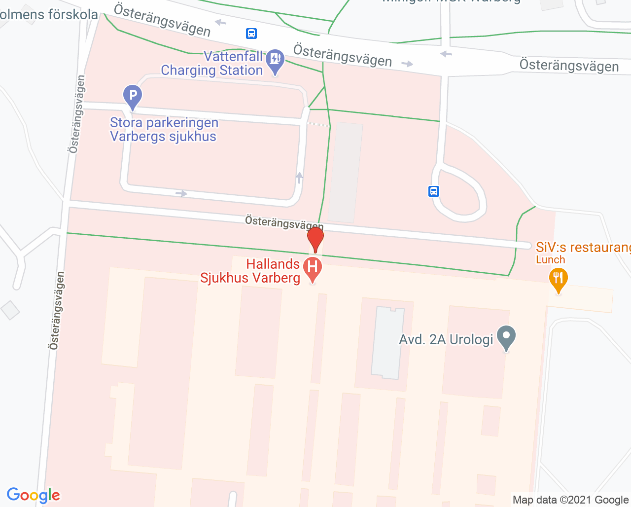 Karta till Ortopedimottagningen Hallands sjukhus Varberg