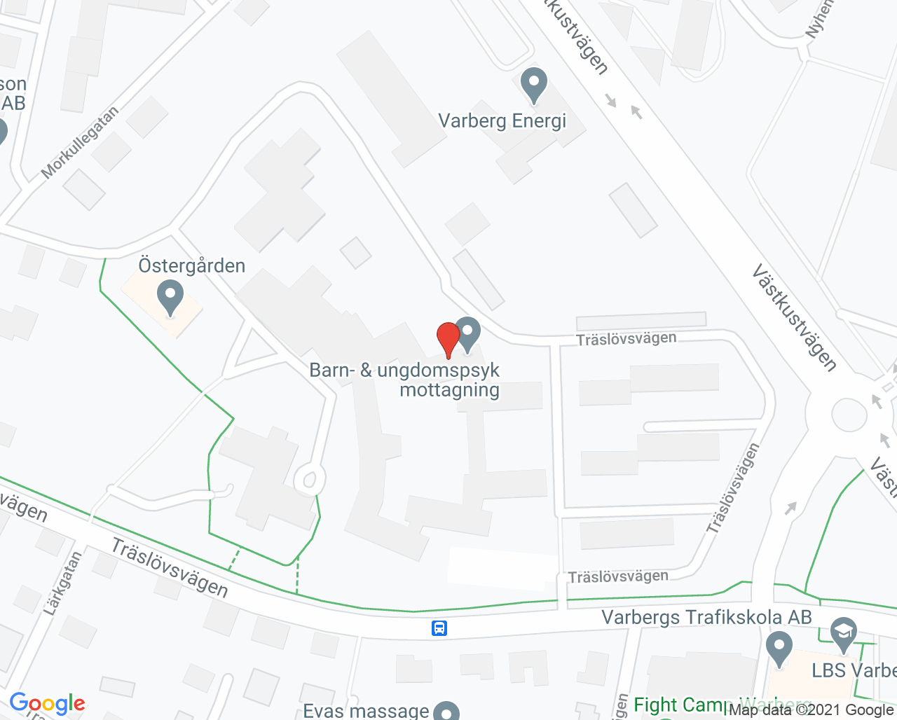 Karta till Vuxenpsykiatrimottagningen Varberg