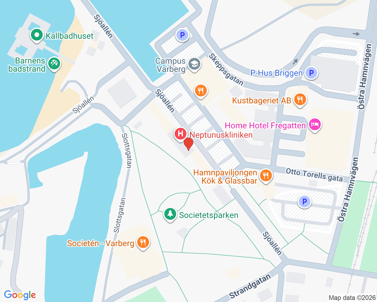Karta till Neptunuskliniken, Varberg