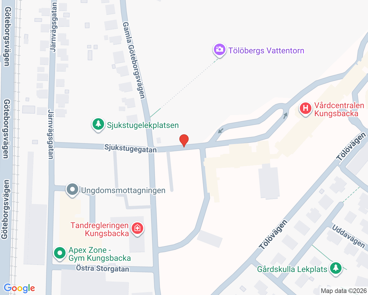 Karta till Öron- näs- och halsmottagningen Hallands sjukhus Kungsbacka