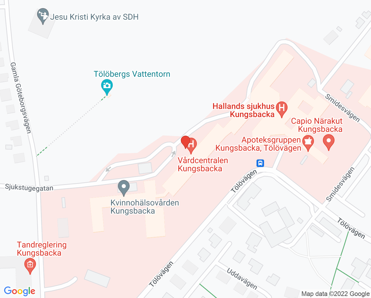 Karta till Lungmottagningen Hallands sjukhus Kungsbacka