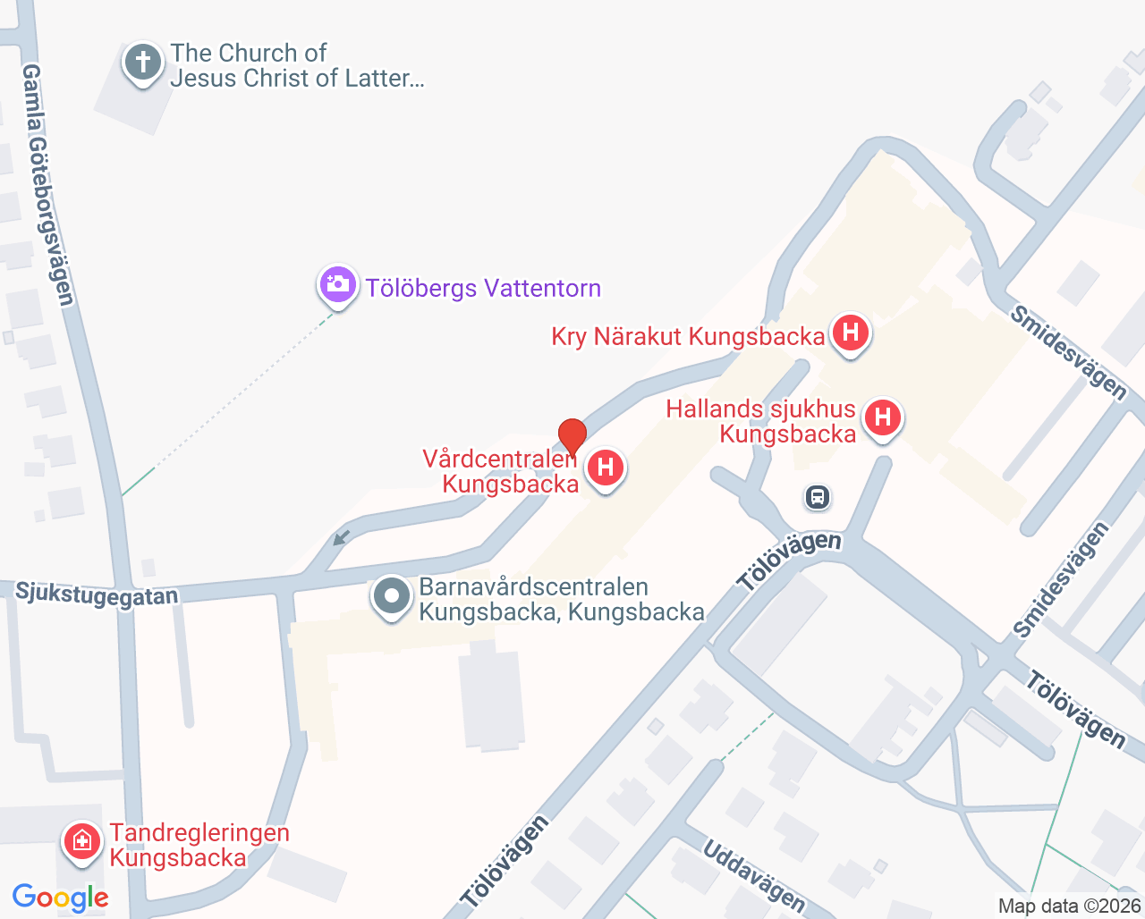 Karta till Hjärtmottagningen Hallands sjukhus Kungsbacka