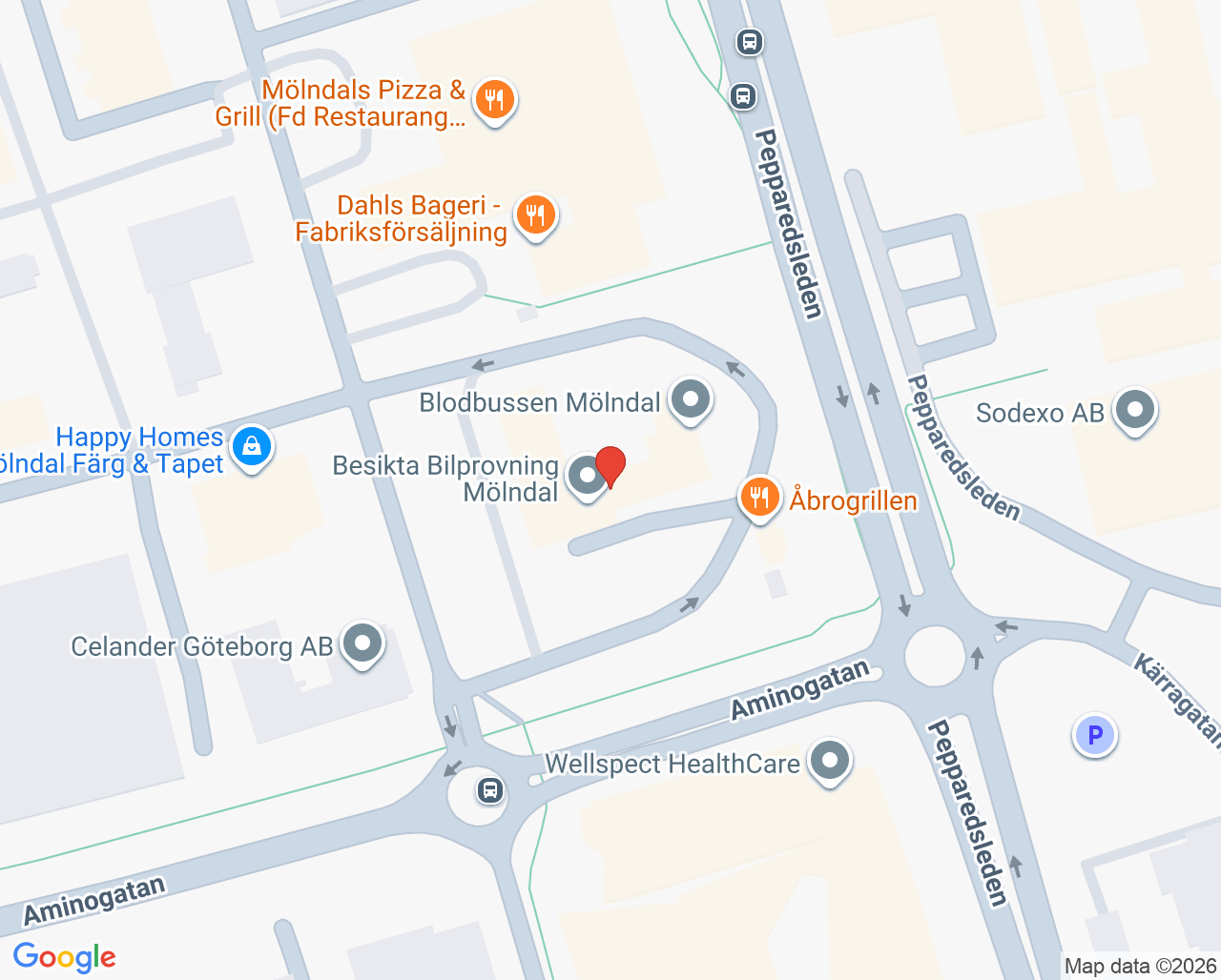 Karta till GeBlod hållplats Mölndals bilprovning, Mölndal