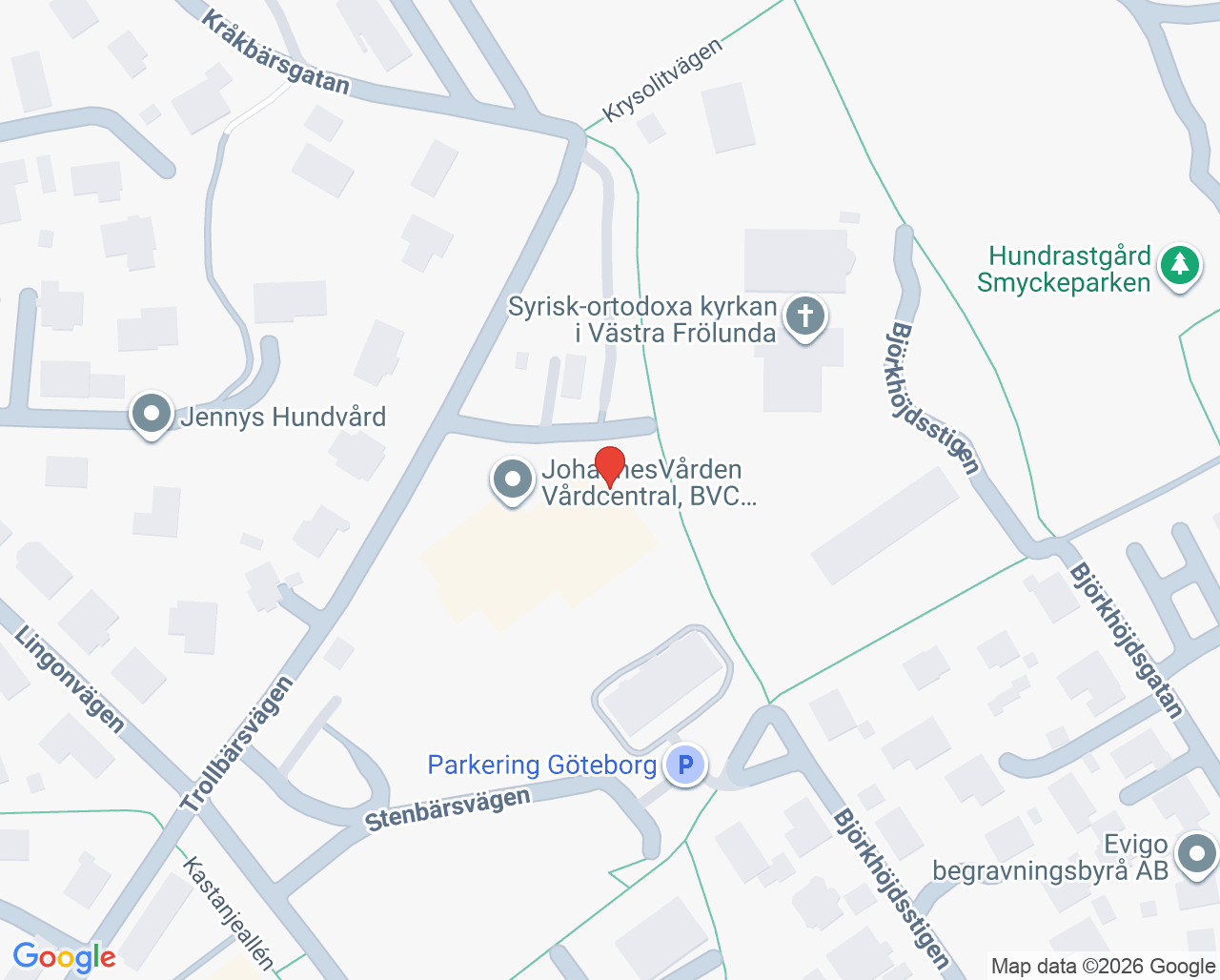 Karta till JohannesVården - Ungas Psykiska Hälsa, Tynnered