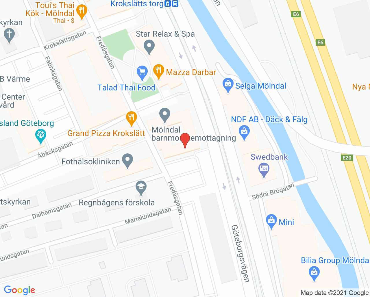 Karta till Närhälsan Krokslätt barnavårdscentral, Mölndal