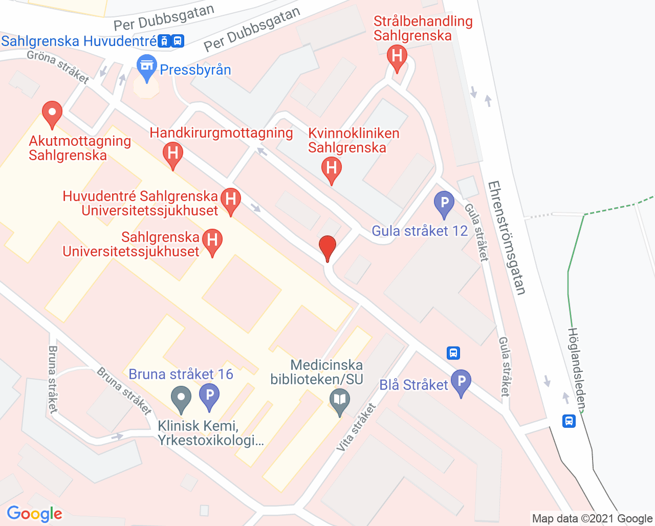 Karta till GeBlod hållplats Sahlgrenska sjukhuset, Göteborg