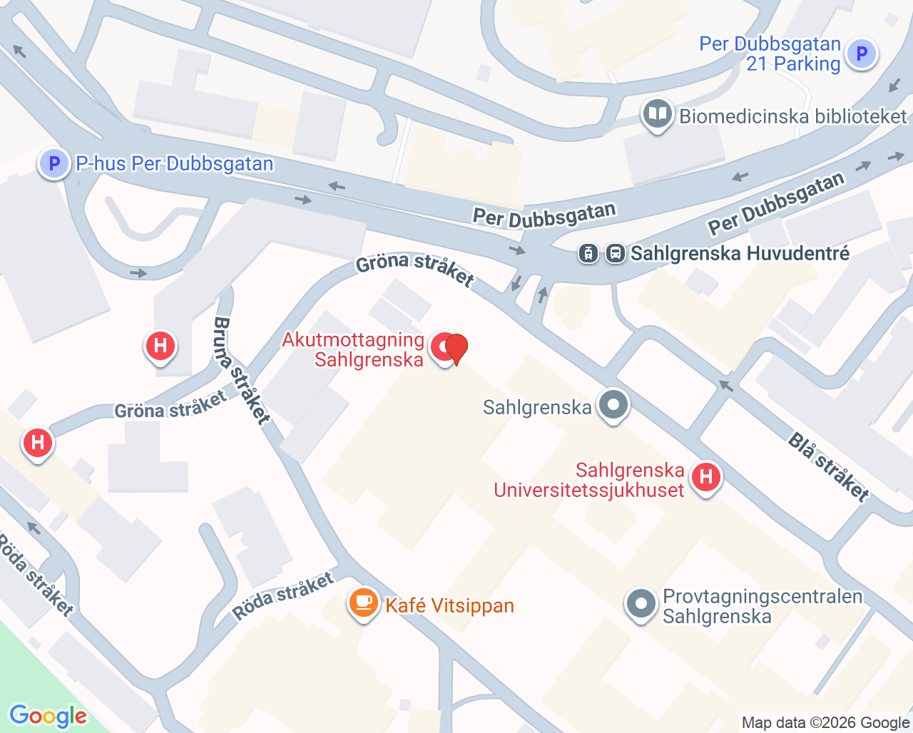 Karta till Käkkirurgiska Jouren Göteborg, Göteborg