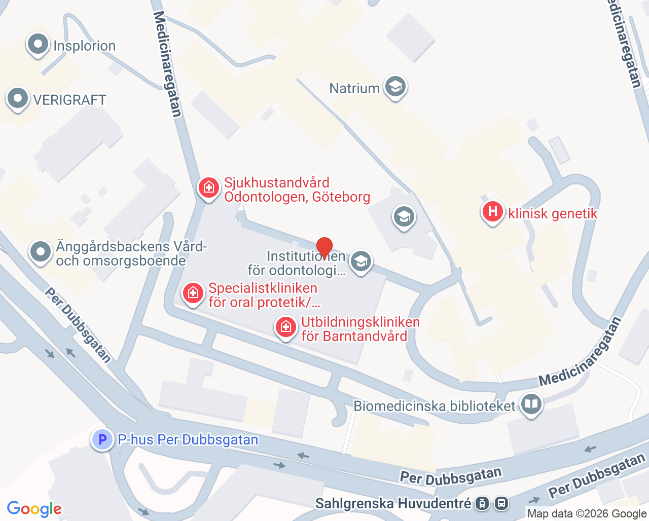Karta till Specialistkliniken för pedodonti Göteborg, Göteborg