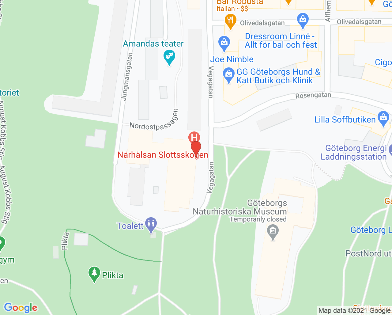 Karta till Närhälsan Slottsskogen vårdcentral, Göteborg