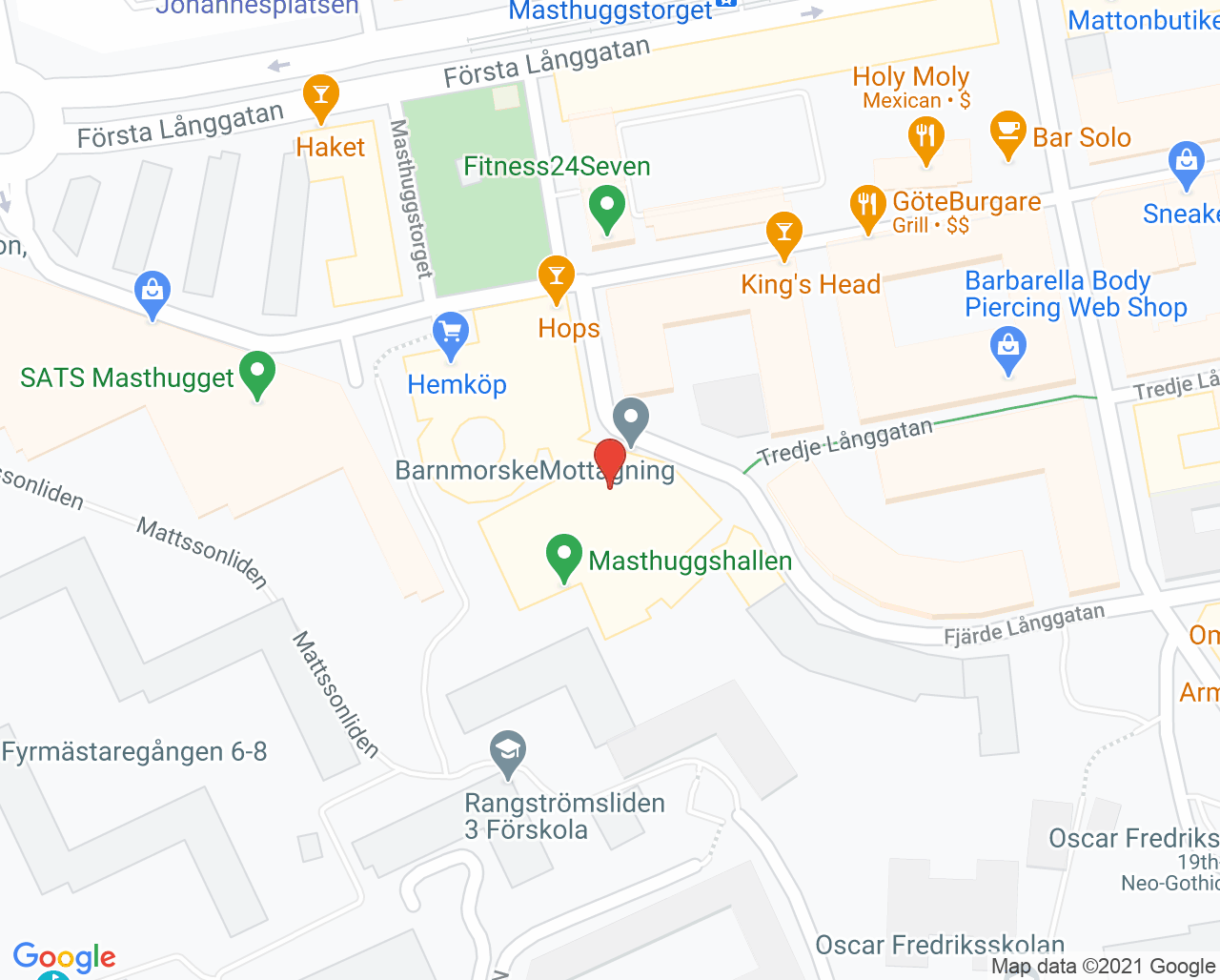 Karta till Närhälsan Masthugget vårdcentral, Göteborg