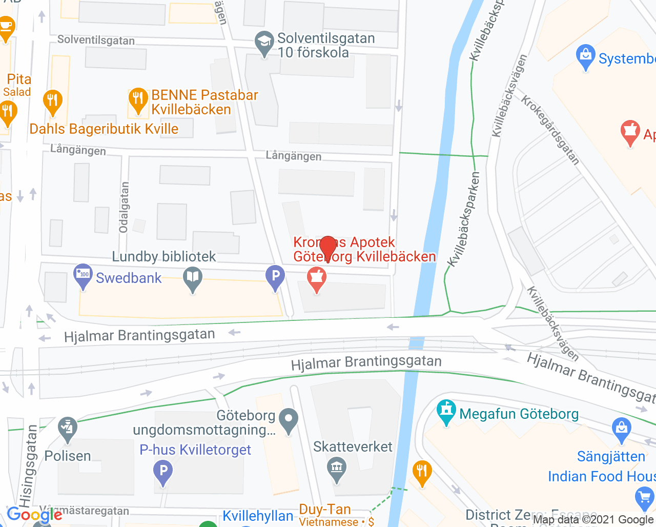Karta till Kvillebäcken Unga Psykiska Hälsa, Hisingen