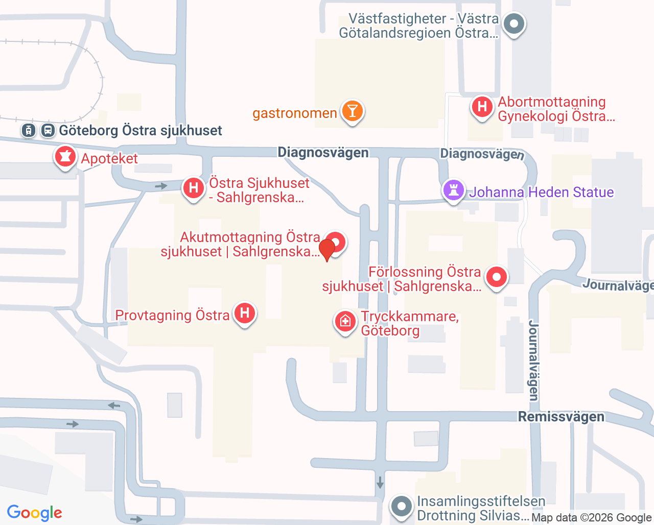 Karta till Akutmottagning Östra, Göteborg