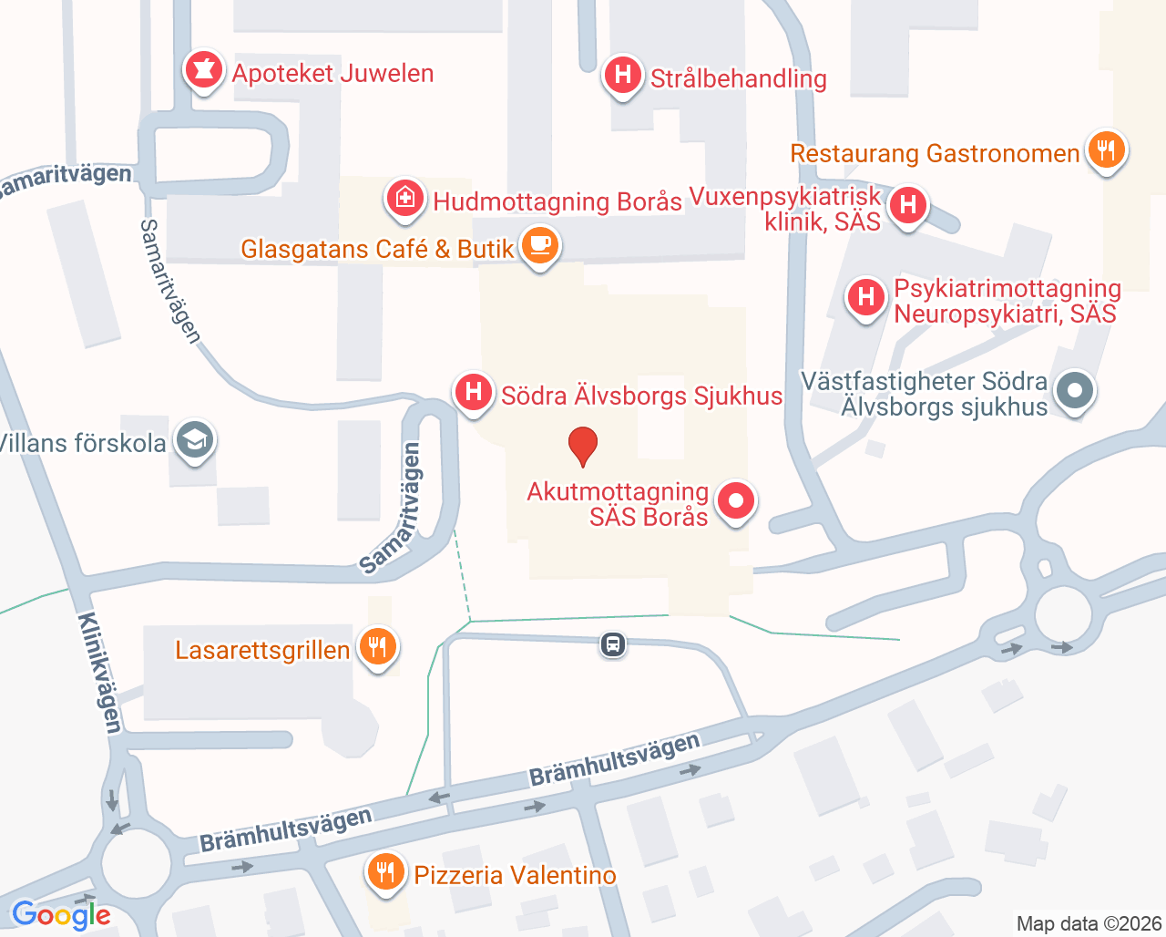 Karta till Unilabs Mammografi Södra Älvsborg, Borås