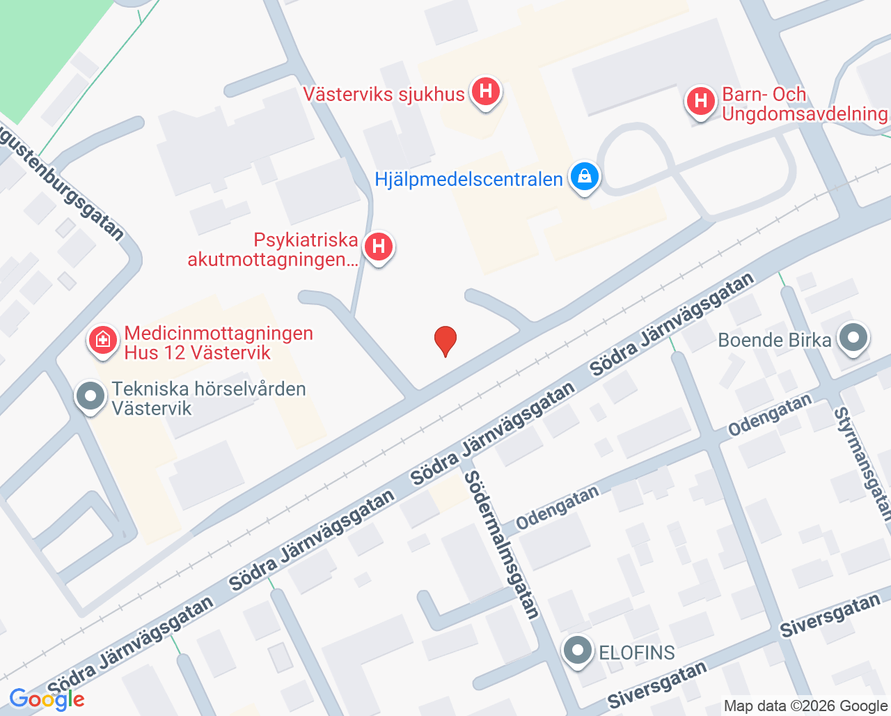 Karta till Psykiatrisk akutmottagning Västervik