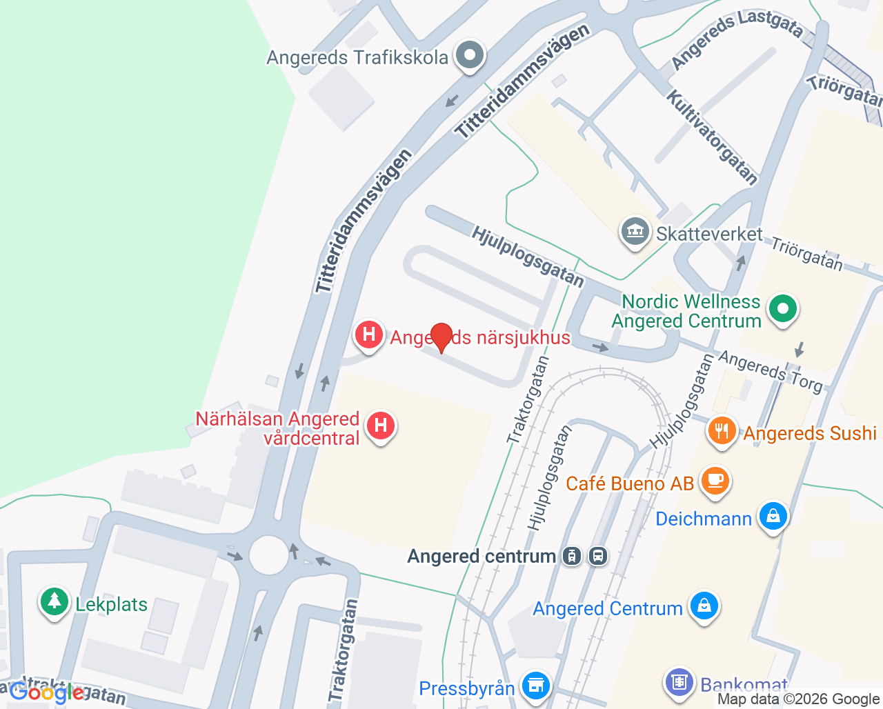 Karta till Specialistcentrum Barn och Unga Angered, Angered