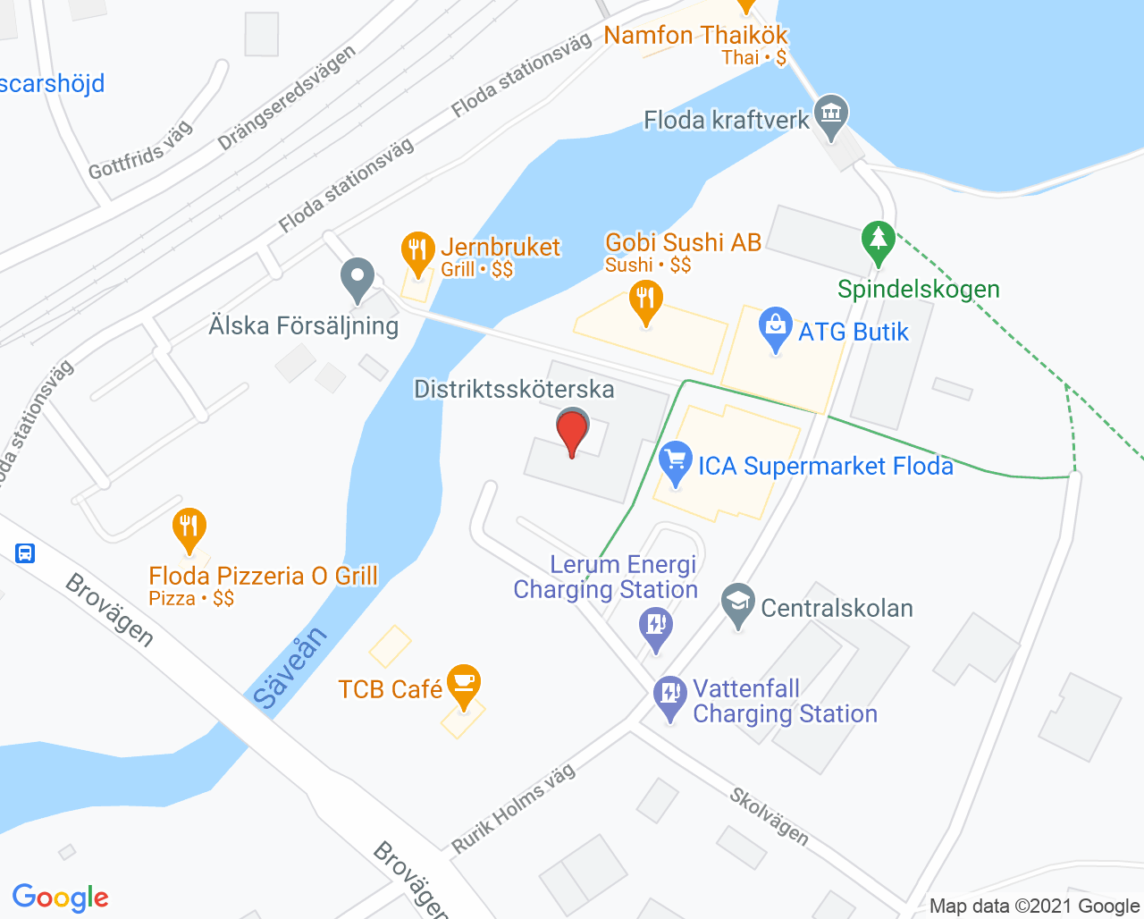 Karta till Närhälsan Floda vårdcentral, Floda