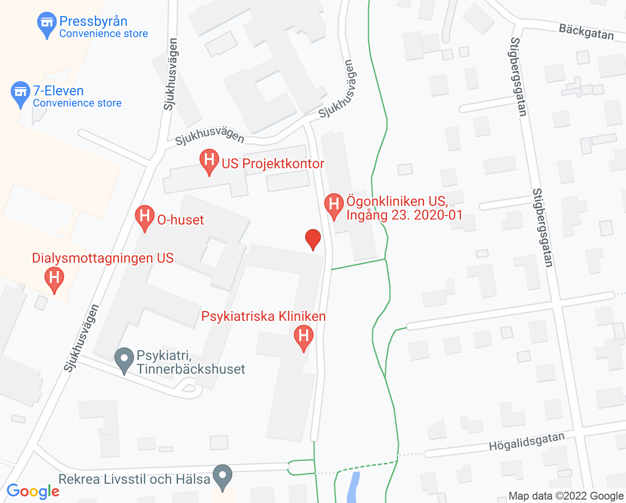 Karta till Team 3, Psykiatriska kliniken i Linköping