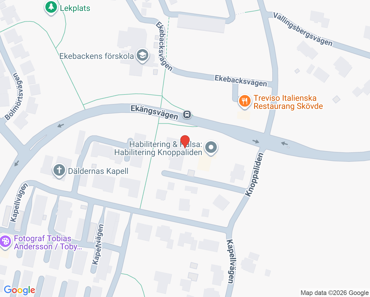 Karta till Habilitering Knoppaliden barn och ungdom, Skövde