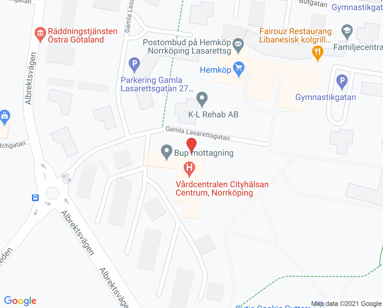 Karta till Vårdcentralen Cityhälsan Centrum, Norrköping