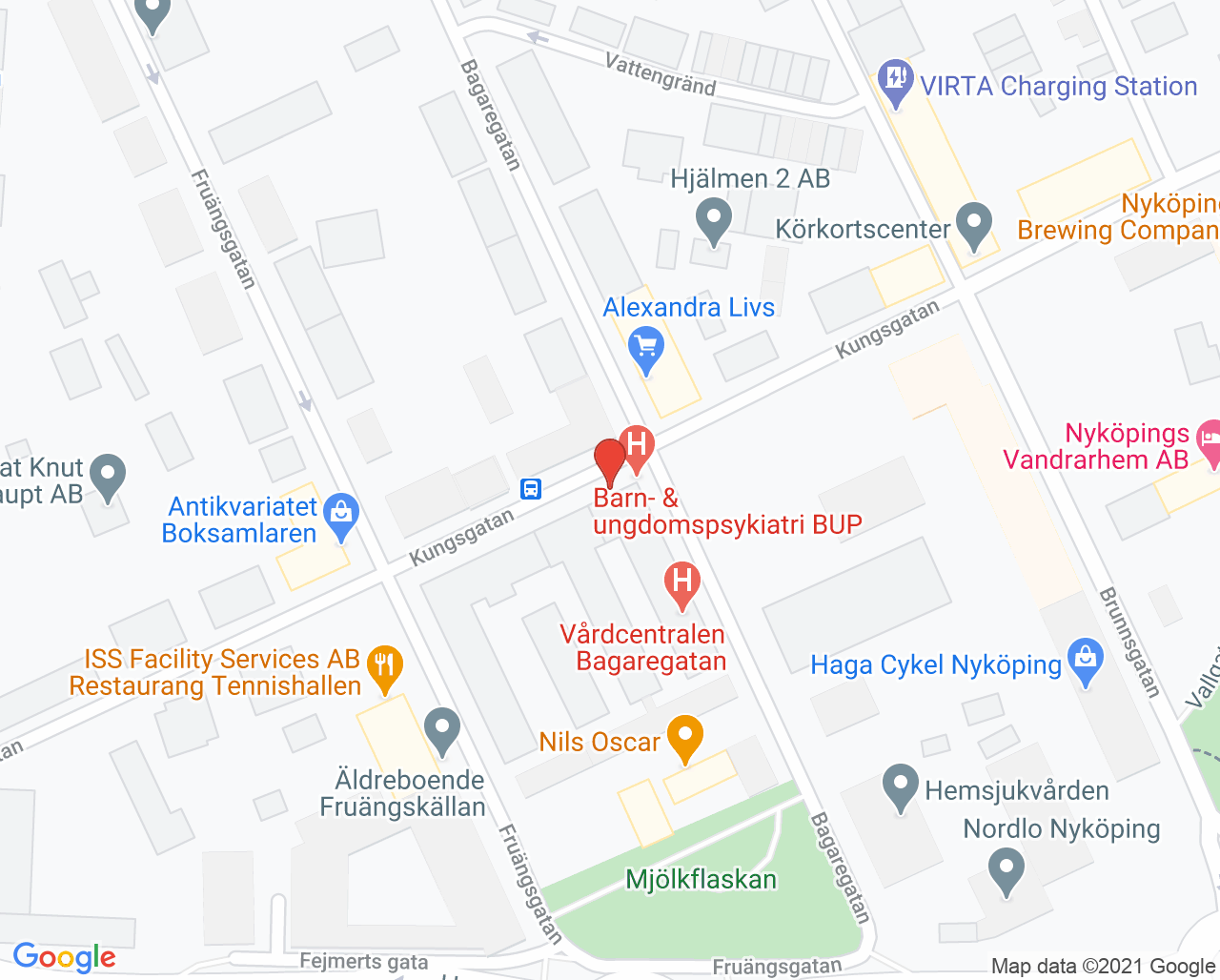 Karta till Kuratorsteamet Vårdcentralen Bagaregatan Nyköping, Nyköping