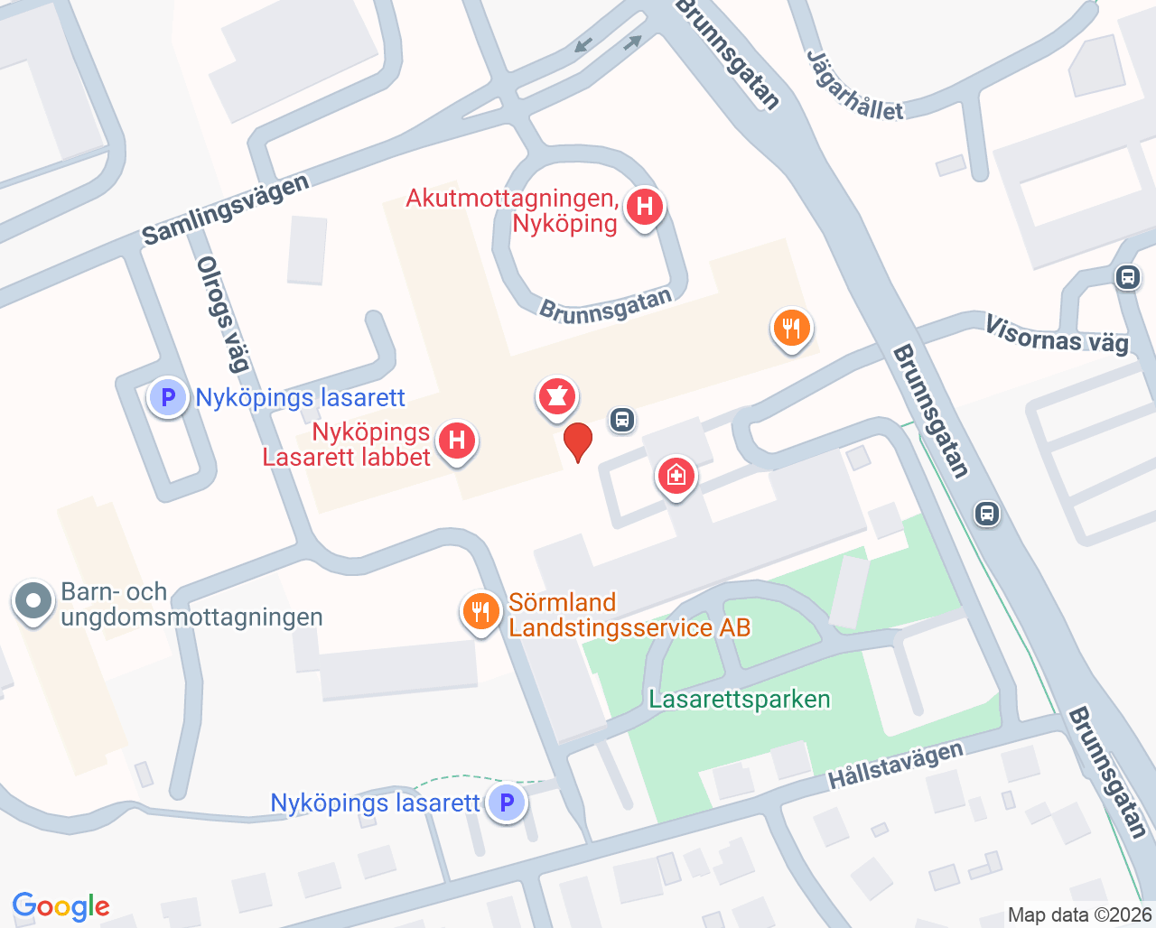 Karta till Fysioterapimottagningen Nyköpings lasarett, Nyköping
