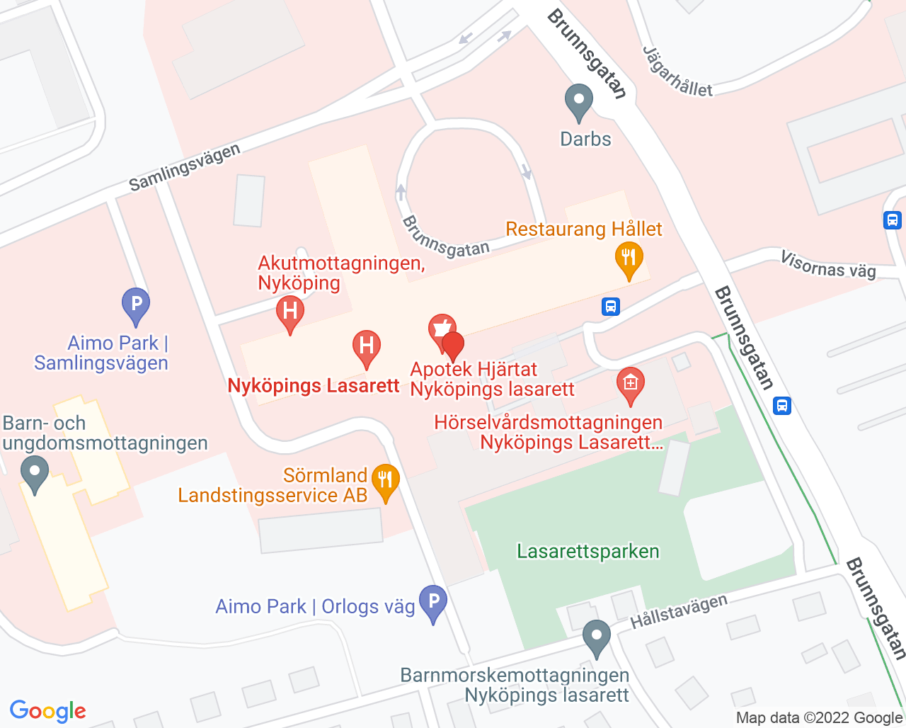Karta till Mammografiteamet Nyköpings lasarett, Nyköping