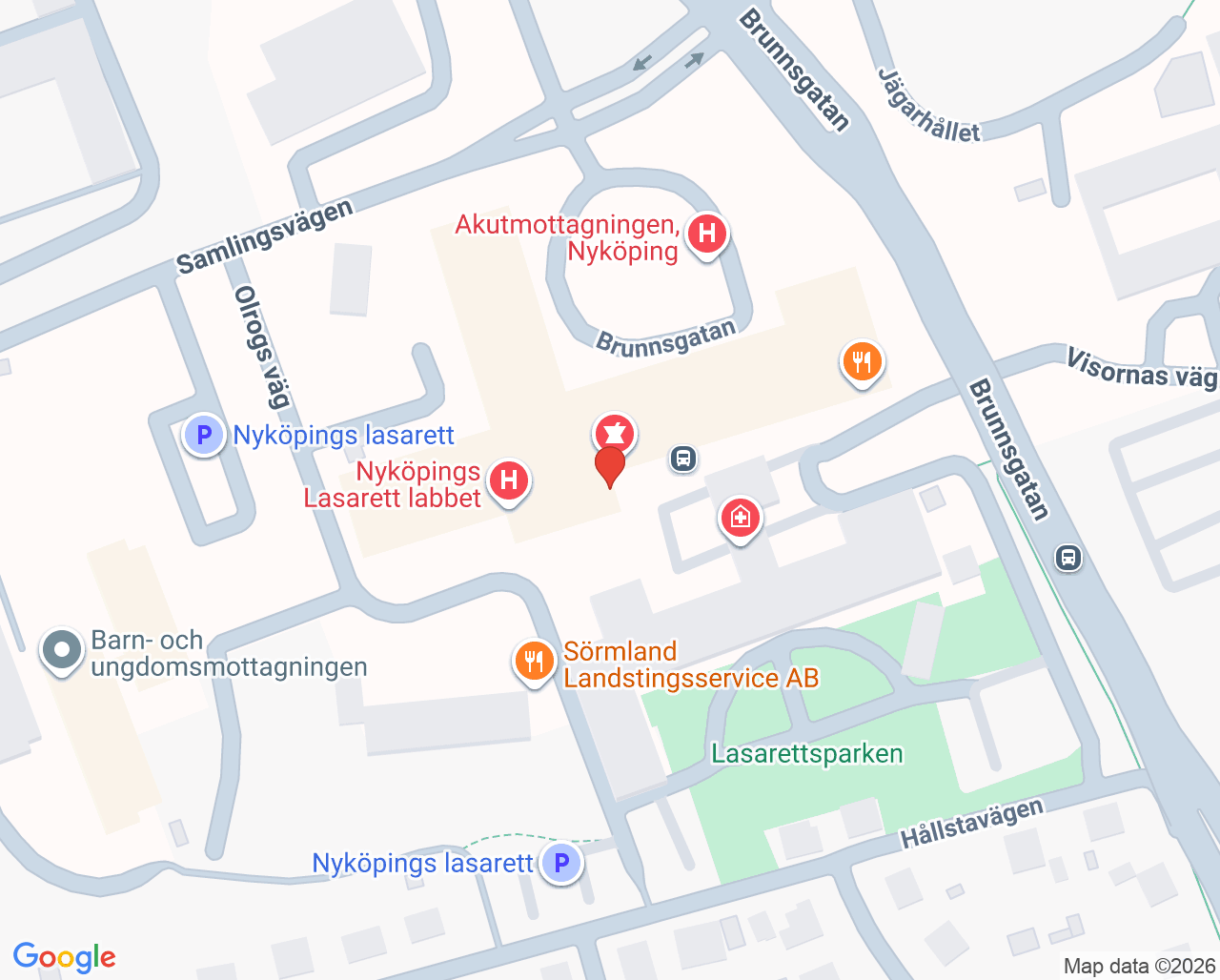 Karta till Radiologiska kliniken Nyköpings lasarett, Nyköping