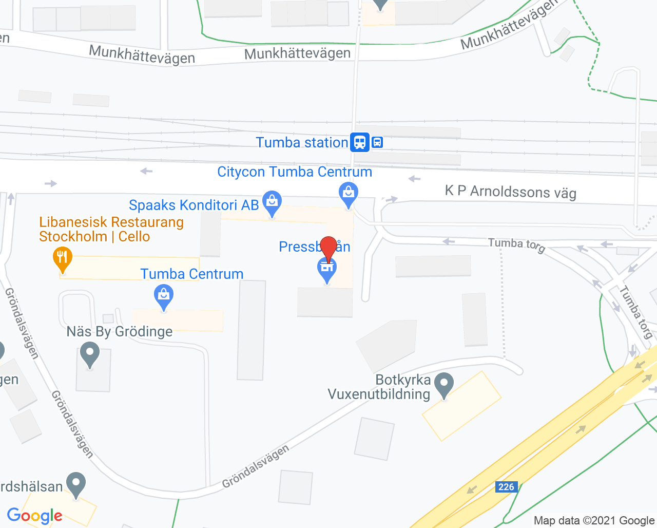 Karta till Tumba Fysiocenter- Carina Ågren