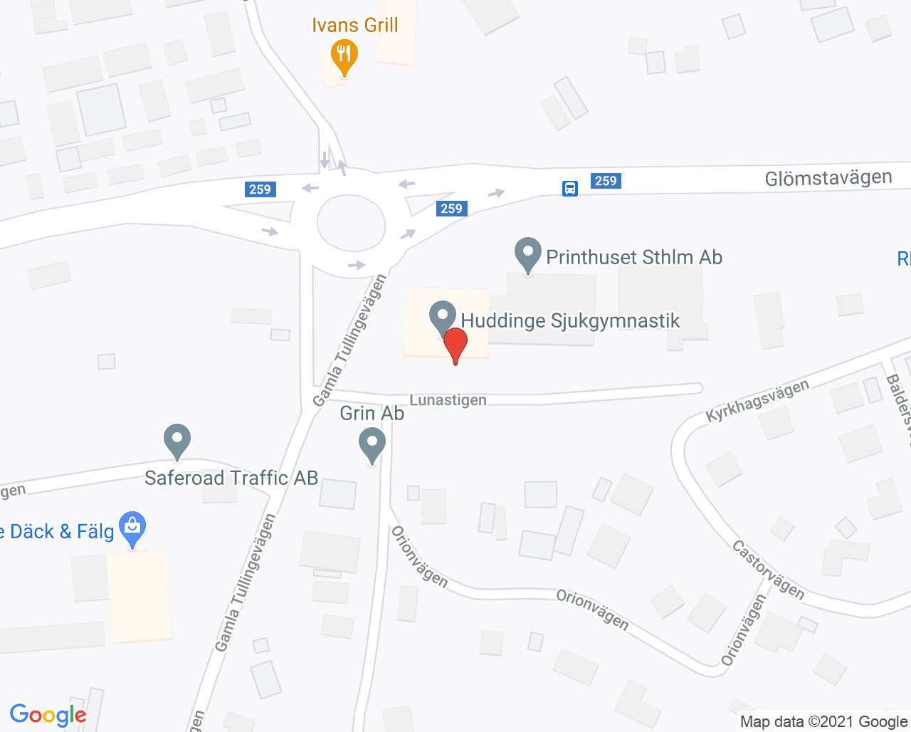 Karta till Huddinge Sjukgymnastik - Emerita Specialiserad fysioterapi, Huddinge