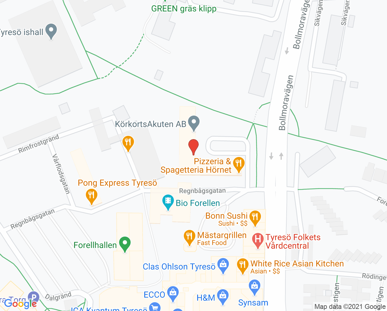 Karta till Tyresö Rygg- och Ledklinik - Eva Hedenström, Tyresö centrum