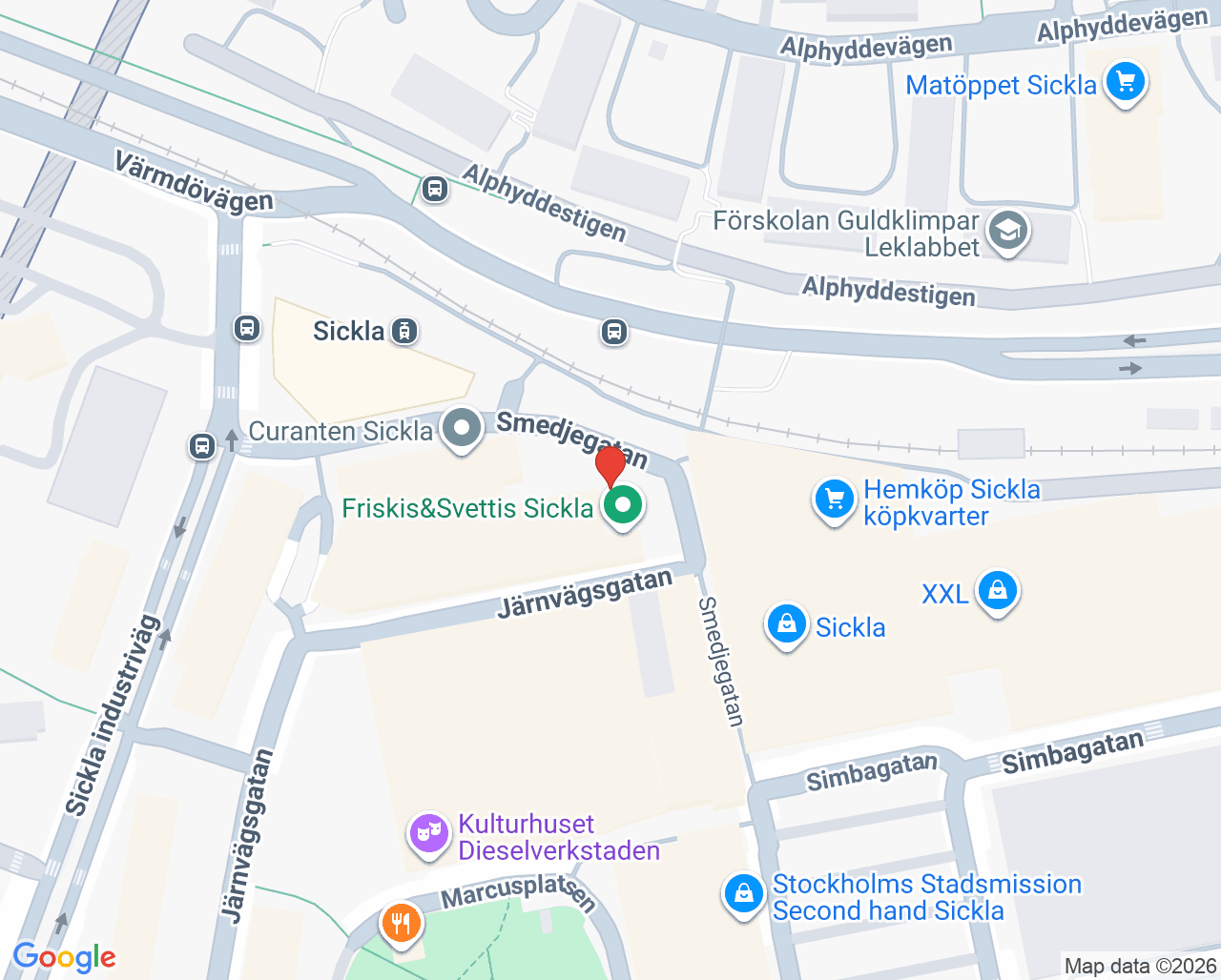 Karta till Arena Motion & Rehab - Modus Vivendi Spec fysioterapi, Nacka