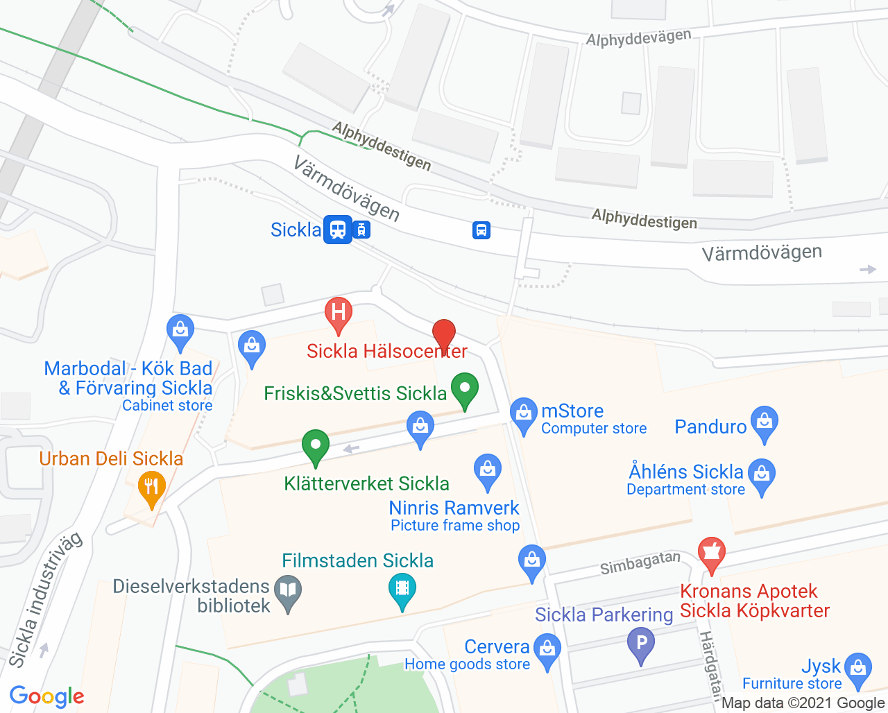 Karta till Arena Motion & Rehab - Danells Fysioterapi Spec fysioterapi