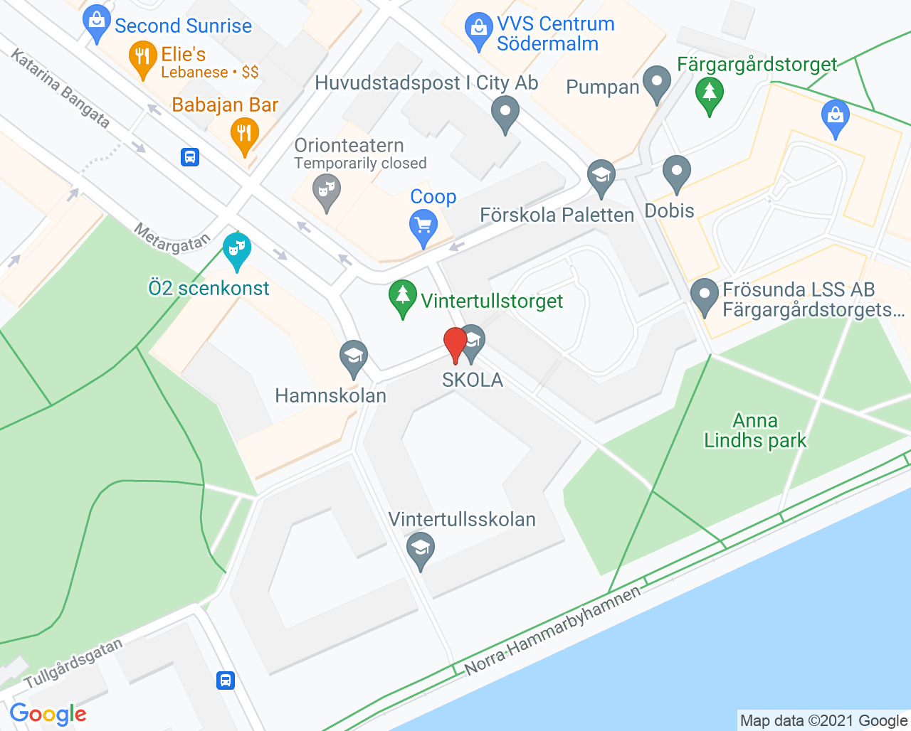 Karta till Friskispraktiken - Mobitech AB Fysioterapi - Anethe Lindholm, Adolf Fredriks Kyrkogata 2 Stockholm