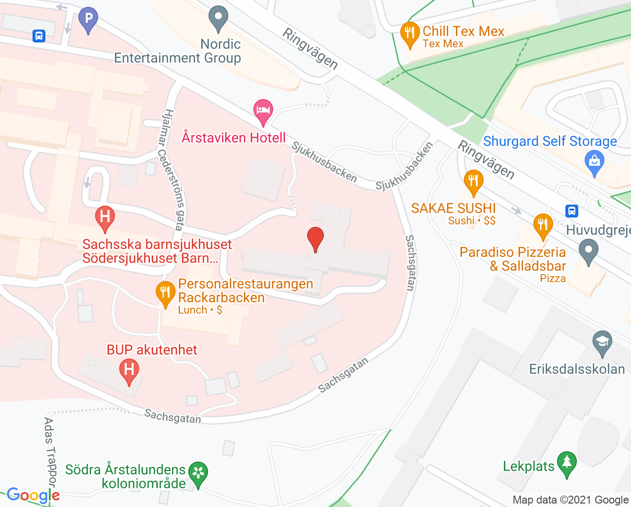Karta till Vårdavdelning 82, Internmedicin, Södersjukhuset