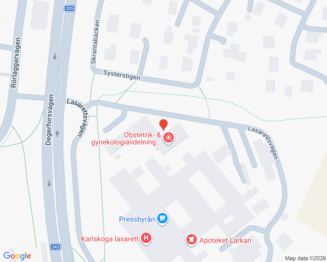 Karta till Akutmottagning 1 Karlskoga lasarett