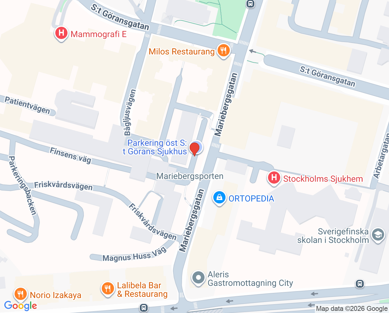Karta till Vital Stockholm S:t Görans Sjukhus