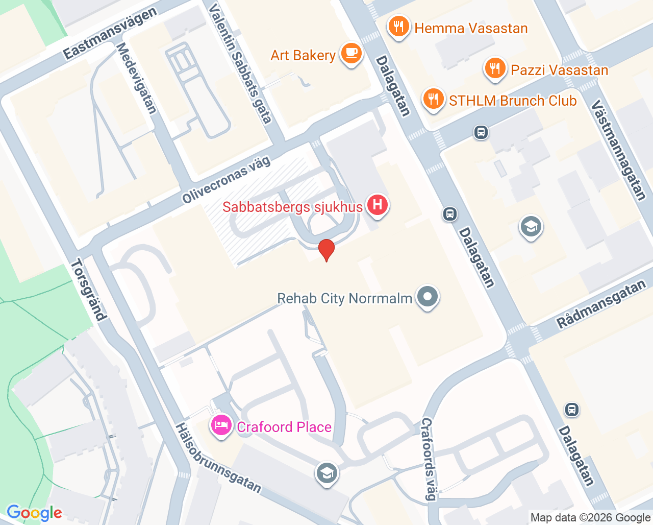Karta till Centrum för cancerrehabilitering