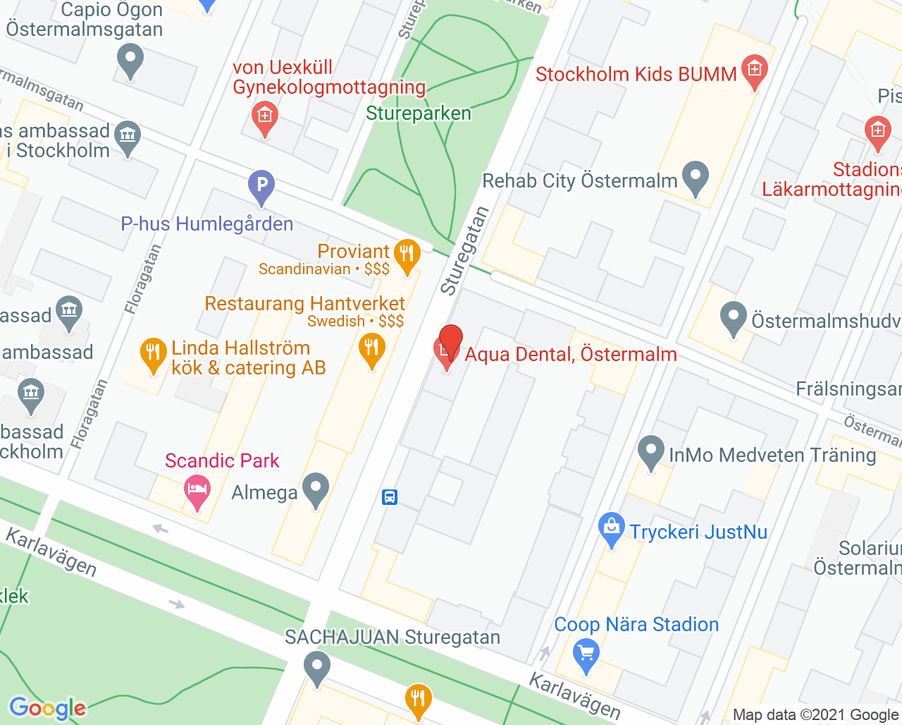 Karta till Aqua Dental Östermalm