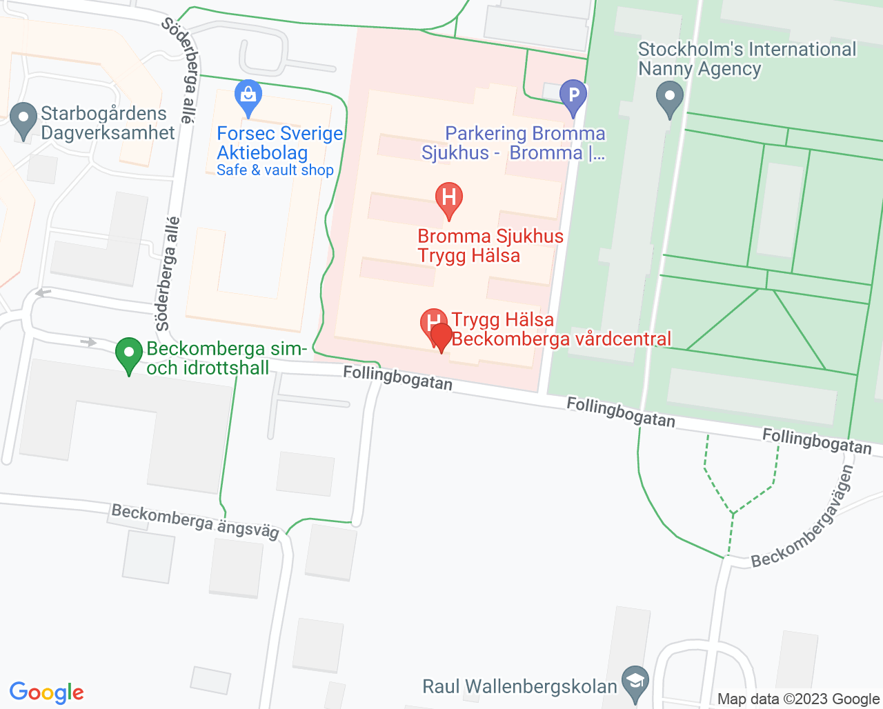 Karta till Trygg Hälsa Beckomberga Vårdcentral