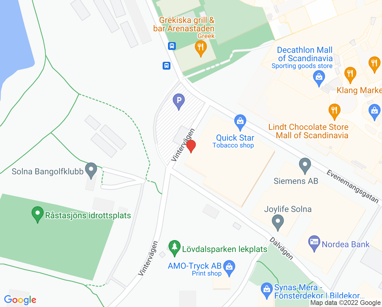 Karta till Idrottskliniken Rehab Solna - Fys Ante Spec fysioterapi