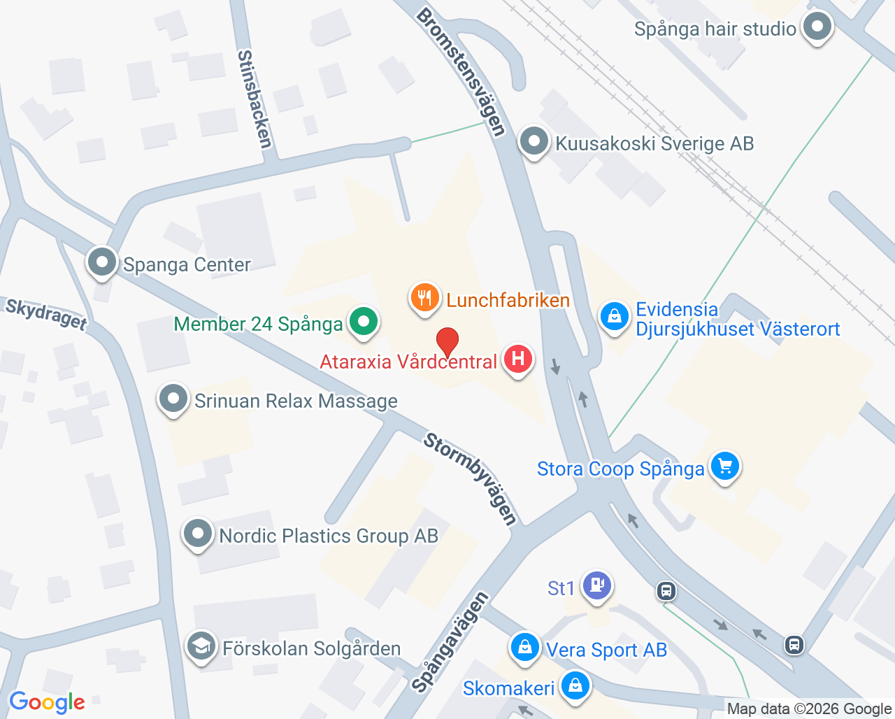 Karta till Ataraxia Vårdcentral, Spånga