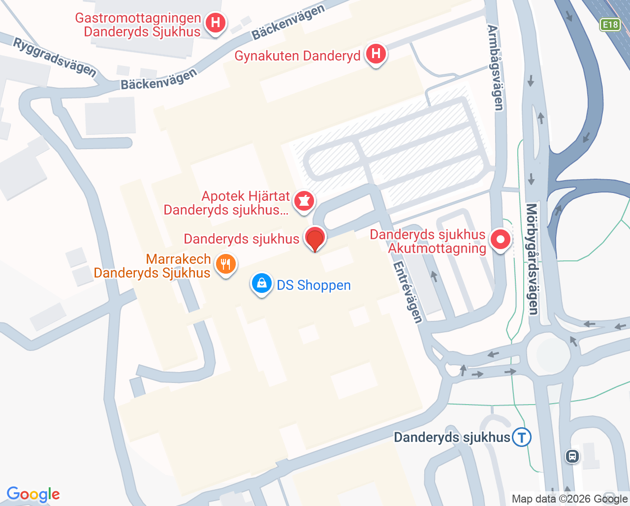 Karta till Fysioterapi, Danderyds sjukhus