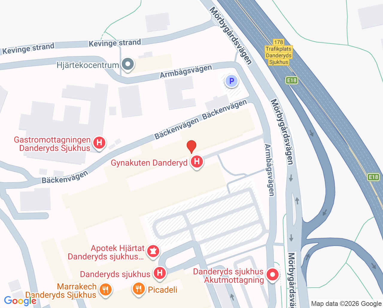Karta till Mottagning Neonatal Danderyd, Karolinska Universitetssjukhuset