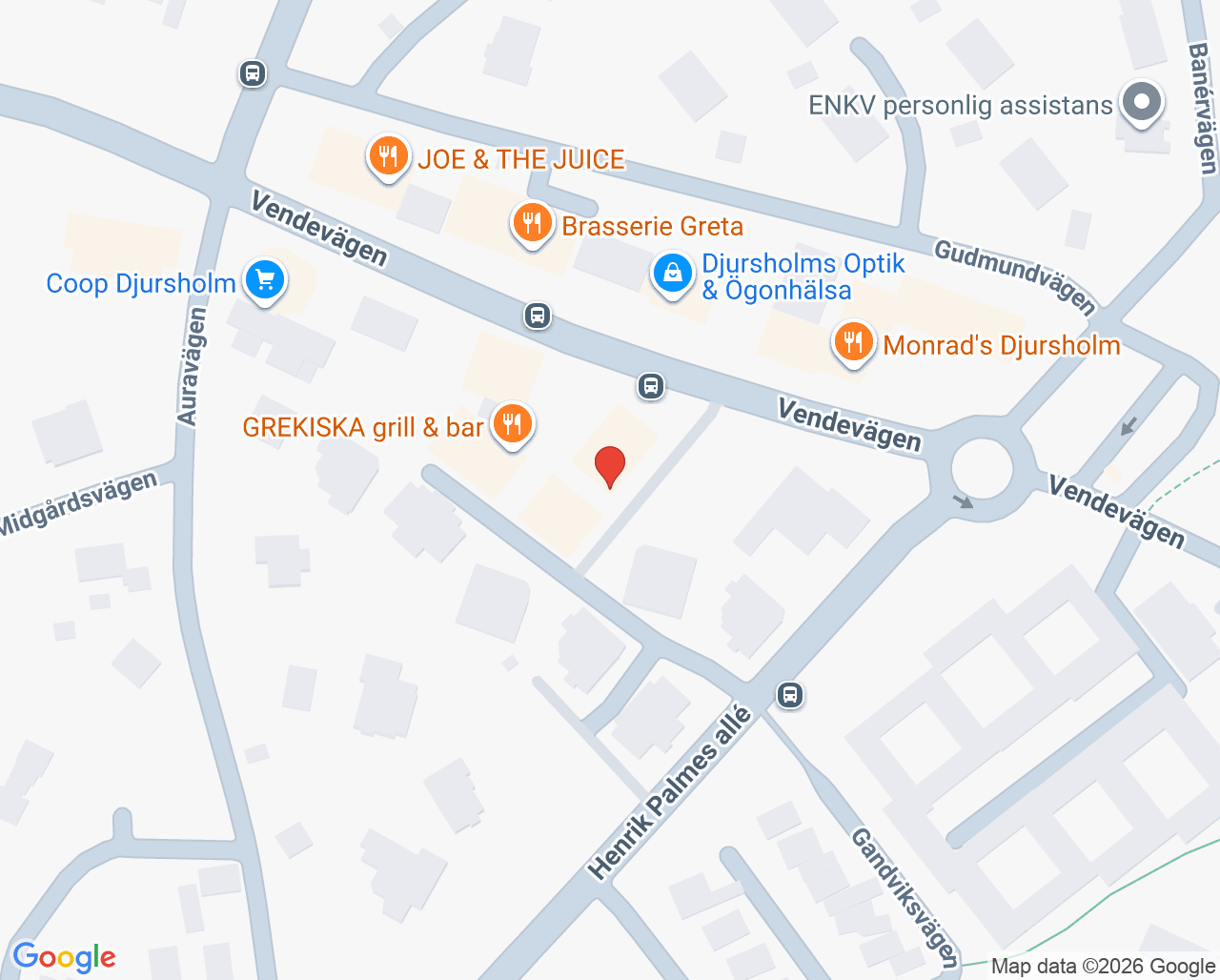 Karta till Danderyds Fysiopraktik - Glimstedt Development Spec fysioterapi, Danderyd